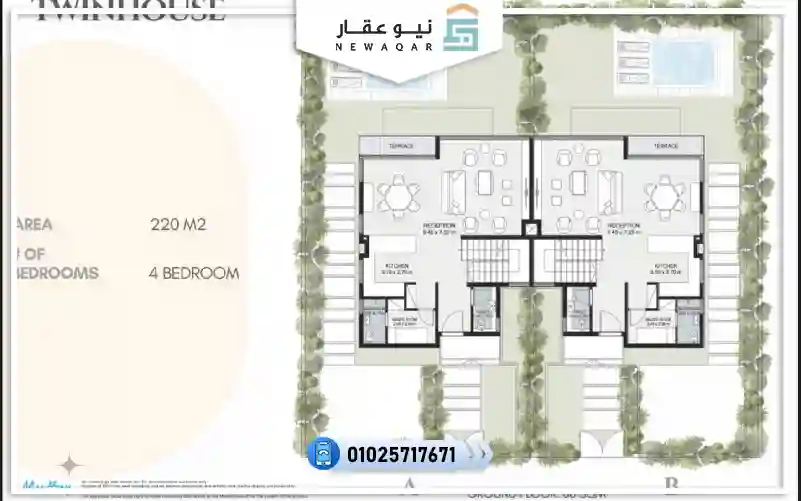 تاون هاوس ميدل للبيع 220 متر قرية مار باي رأس الحكمة الساحل الشمالي