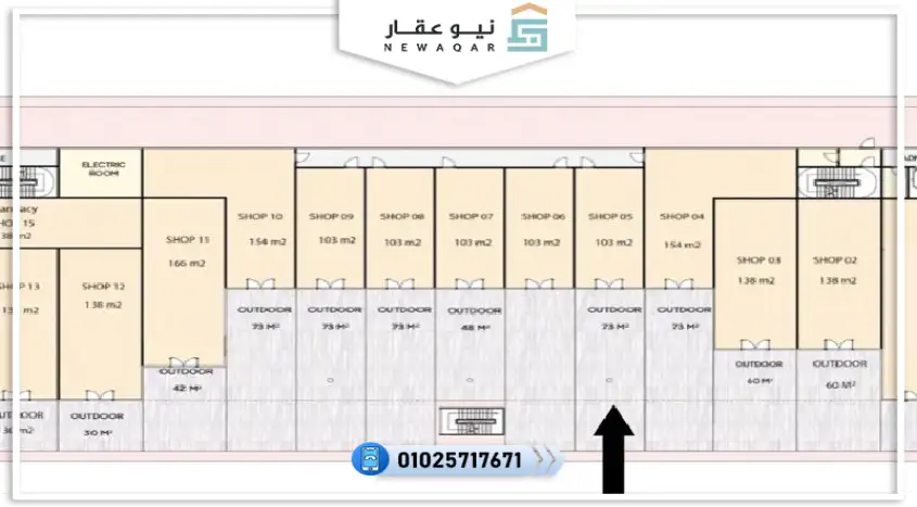 محل تجاري للبيع104م اوت دور75م مول ذا جريد التجمع الخامس
