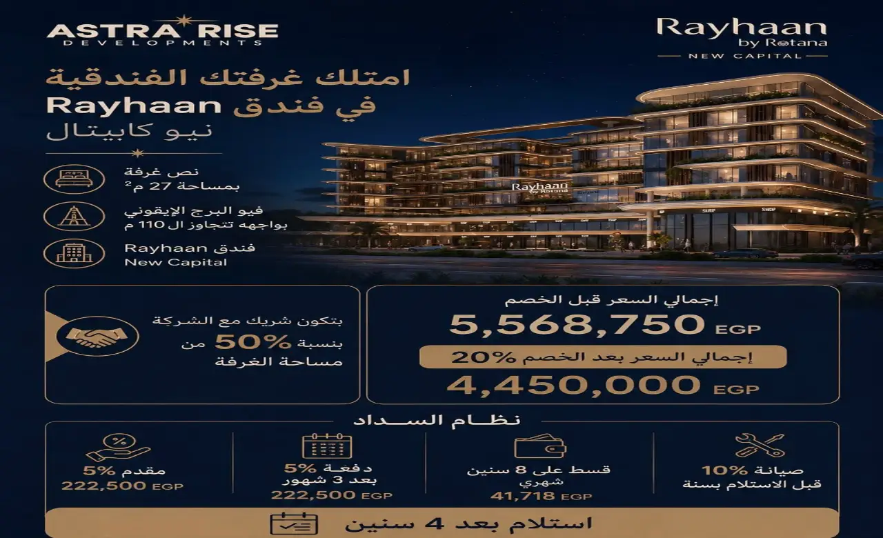 نص غرفة فندقية للبيع 27م بمقدم تعاقد 202 ألف