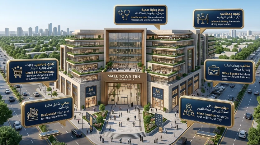 وحدات تجارية للبيع في Mall Town Ten New Oraby Walk El Obour City